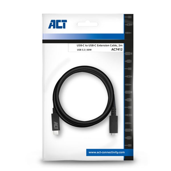 ACT AC7412 USB-kabel USB 3.2 Gen 1 (3.1 Gen 1) 2 m USB C 5 Gbit/sek. 60 W Sort