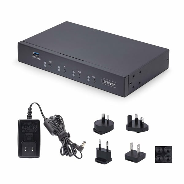 StarTech.com 4-Port KM Switch med musroaming, USB-switch för tangentbord/mus, 3,5 mm och USB-ljud
