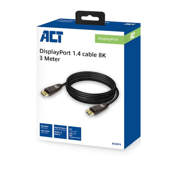 ACT AC4074 DisplayPort-kaapeli 3 m Musta