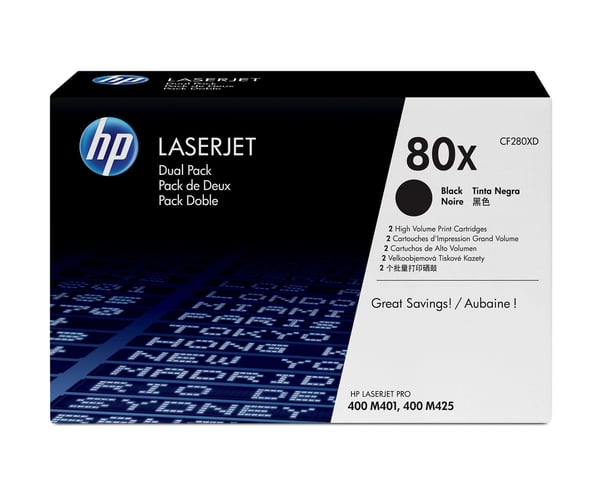 HP 80x - 2-pack - Hög kapacitet - svart - original - LaserJet - tonerkassett (CF280XD) HP 80x - 2-pack - Hög kapacitet - svart - original - LaserJet - tonerkassett (CF280XD)
