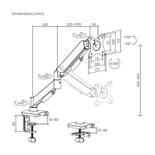 AISENS DT32TSR-355 skærmbeslag og -stativer 81,3 cm (32") Skrivebord Sort