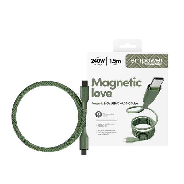 PanzerGlass empower™ by ® Magnetic 240W USB-C to USB-C Cable | USB 2.0 | 1.5M | Sage USB-kablar Grön