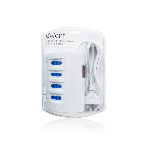 Ewent EW3934 stikdåse 2 m 5 AC stikkontakt(er) Indendørs Blå, Hvid
