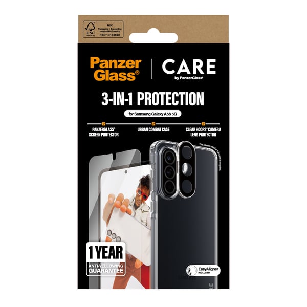 PanzerGlass ® | CARE™ by ® 3-in-1 Bundle Samsung Galaxy A56 5G Genomskinligt skärmskydd 1 styck
