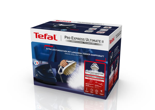 Tefal Pro Express Ultimate II GV9720 1,2 L Durilium Airglide Autoclean Ultra Thin soleplate Blå, Hvid
