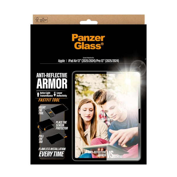 PanzerGlass ® Anti-Reflective Armor Skærmbeskyttelse iPad Air 13" (2024-2026) | Pro 13" (2024-2025) | Ultra-Wide Fit m. Fastfit tool