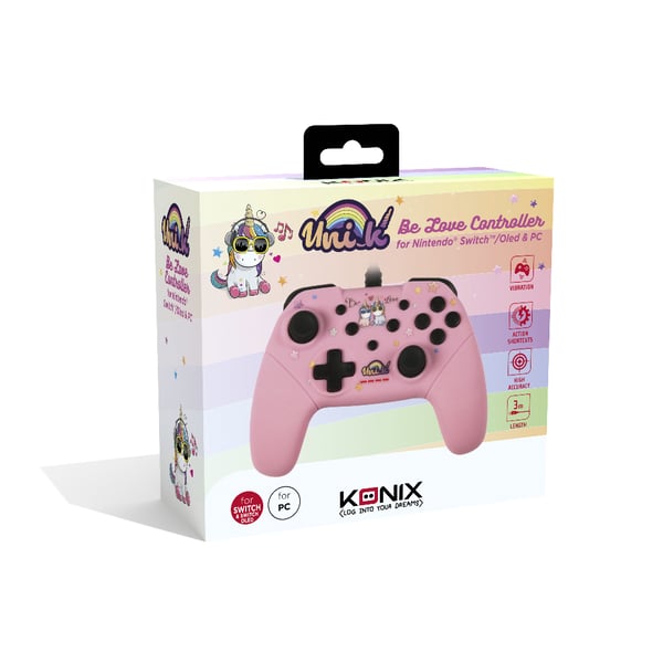 Konix KX UNIK SWITCH/PC PAD BE LOVE Rosa USB Spelplatta Analog / Digital Nintendo Switch, PC
