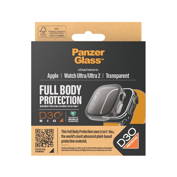 PanzerGlass ® Full Body Transparent w. D3O® Apple Watch Ultra | Ultra 2 | 49mm Kirkas näytönsuoja 1 kpl