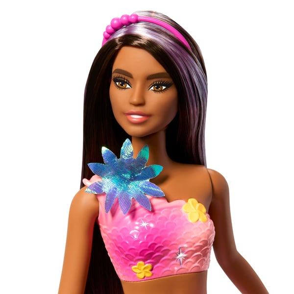Barbie Flower Magic-havfruedukke med Surprise Blooming Flowers-funktion og perlehårbånd
