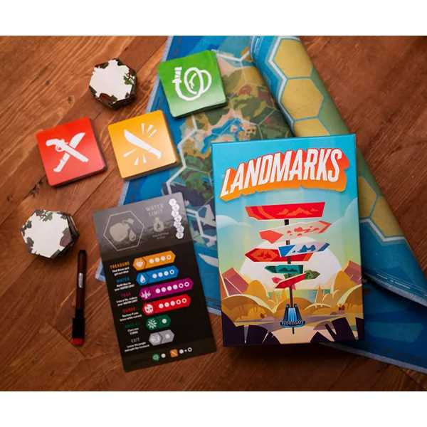 Asmodee Landmarks Landmarks is a word game of hidden paths and clever clues. Your party is lost deep in an island jungle, relying on you to guide them to safety and treasure! In this jungle, every word matters. Use strategic wordplay to send a chain of one-word clues. The connections between them will create a path leading to fortune and glory. Brætspil
