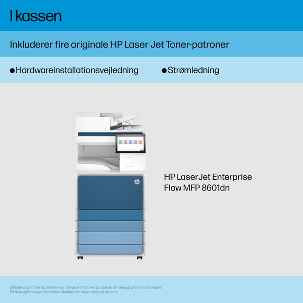 HP LaserJet Enterprise 8601dn Multifunction Sort og hvid Printer, Kun Ethernet; Duplex; Kopimaskine, scanner