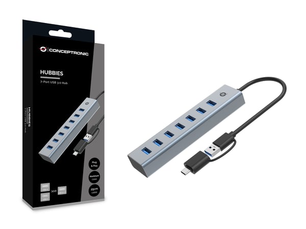Conceptronic HUBBIES21G interface hub USB 3.2 Gen 1 (3.1 Gen 1) Type-A 5000 Mbit/s Grå