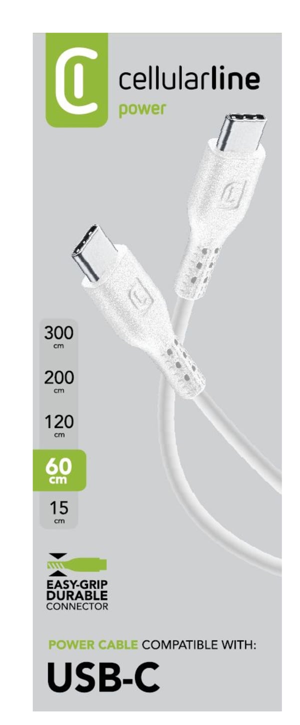Cellularline 8018080373626 USB-kaapeli 0,6 m USB C 60 W Valkoinen