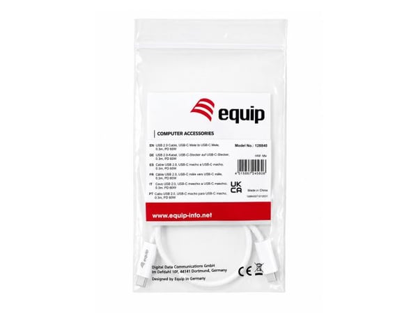 Equip 128840 USB-kaapeli USB 2.0 0,3 m USB C 0,48 Gbit/s 60 W Valkoinen