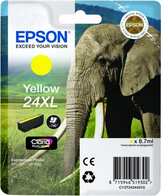 Epson Elephant Enkeltpakke, gul 24XL Claria Photo HD Ink