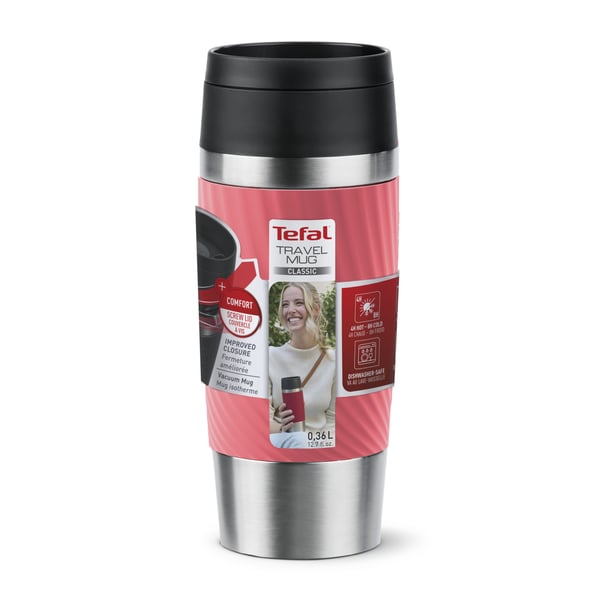 Tefal Travel Mug Classic Twist N2024410 resemugg 360 ml Svart, Rosa, Rostfritt stål Rostfritt stål