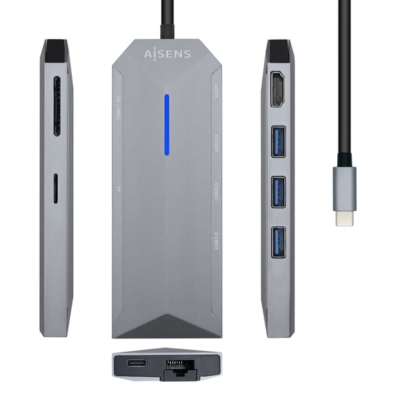 AISENS ASUC-8P004-GR dockningsstationer för bärbara datorer Kabel USB 3.2 Gen 1 (3.1 Gen 1) Type-C Grå