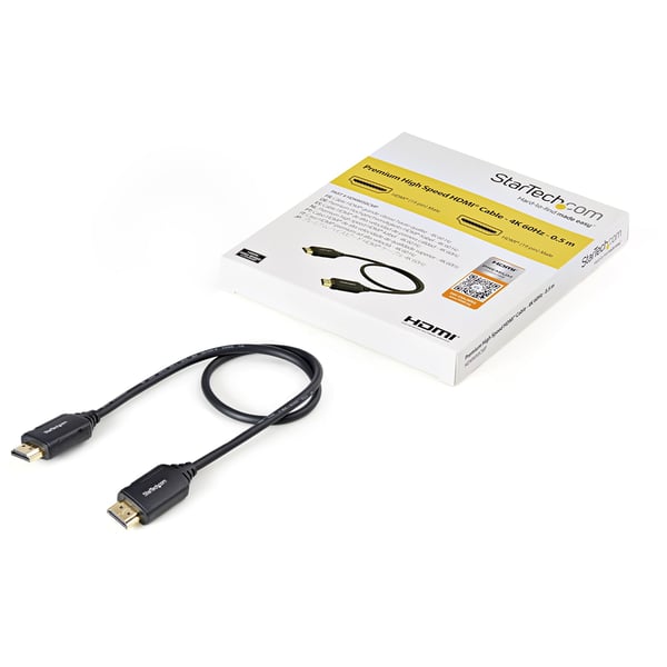 StarTech.com 4K HDMI Kabel 0,5m - Premium High Speed Kabel med Ethernet - 4K 60Hz - HDMI 2.0 Kabel -