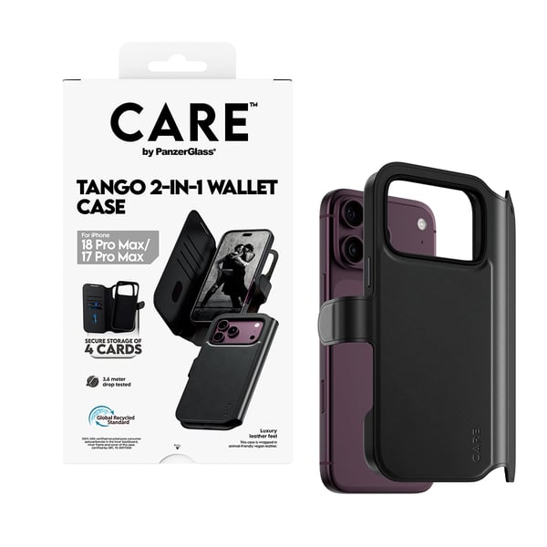 PanzerGlass CARE™ by ® Tango 2-in-1 Wallet Case Black w. MagSafe iPhone 18 Pro Max | 17 Pro Max mobiltelefonfodral Mobilskal Svart