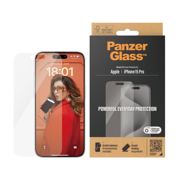 PanzerGlass ® Screen Protector iPhone 15 Pro | Classic Fit Kirkas näytönsuoja Apple 1 kpl