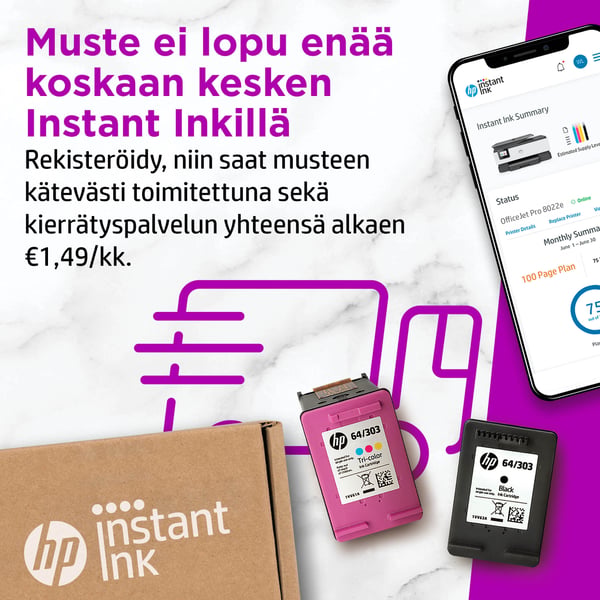 HP OfficeJet Pro 8022e Langaton All-in-One Väri Tulostin, Instant Ink; kaksipuolinen tulostus