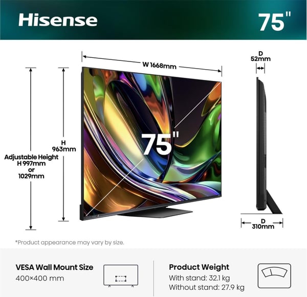 Hisense 75UR8S 190,5 cm (75") 4K Ultra HD Smart-TV Wi-Fi Svart