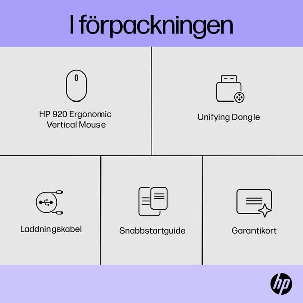 HP 920 - Vertikal mus - ergonomisk - 6 knappar - trådlös - 2,4 GHz, Bluetooth 5.3 - trådlös mottagare