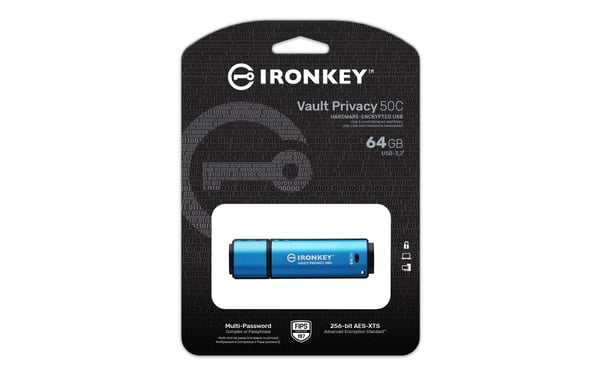 Kingston Technology IronKey 64GB USB-C Vault Privacy 50C AES-256 Encrypted, FIPS 197