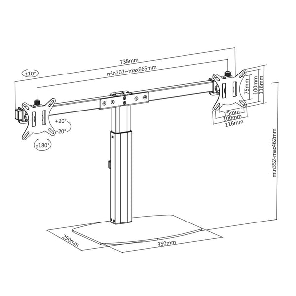 ACT AC8332 skærmbeslag og -stativer 68,6 cm (27") Skrivebord Sort