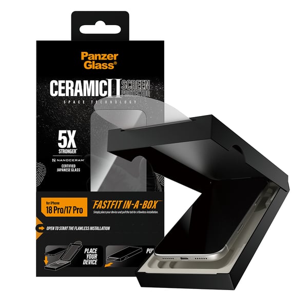 PanzerGlass ® Ceramic Skærmbeskyttelse iPhone 18 Pro | 17 Pro m. FASTFIT IN-A-BOX