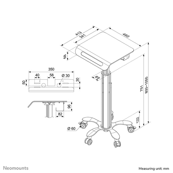 Neomounts MED-M050 skærmbeslag og -stativer 45,7 cm (18") Gulv Hvid