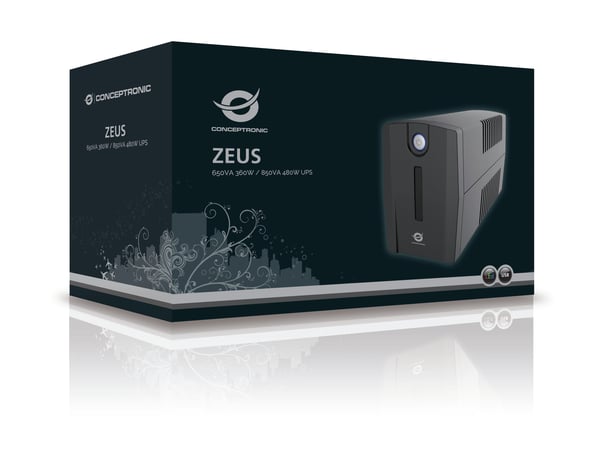 Conceptronic ZEUS02ES UPS-enhed Interaktivt indgangsstik 0,85 kVA 480 W 2 AC stikkontakt(er)