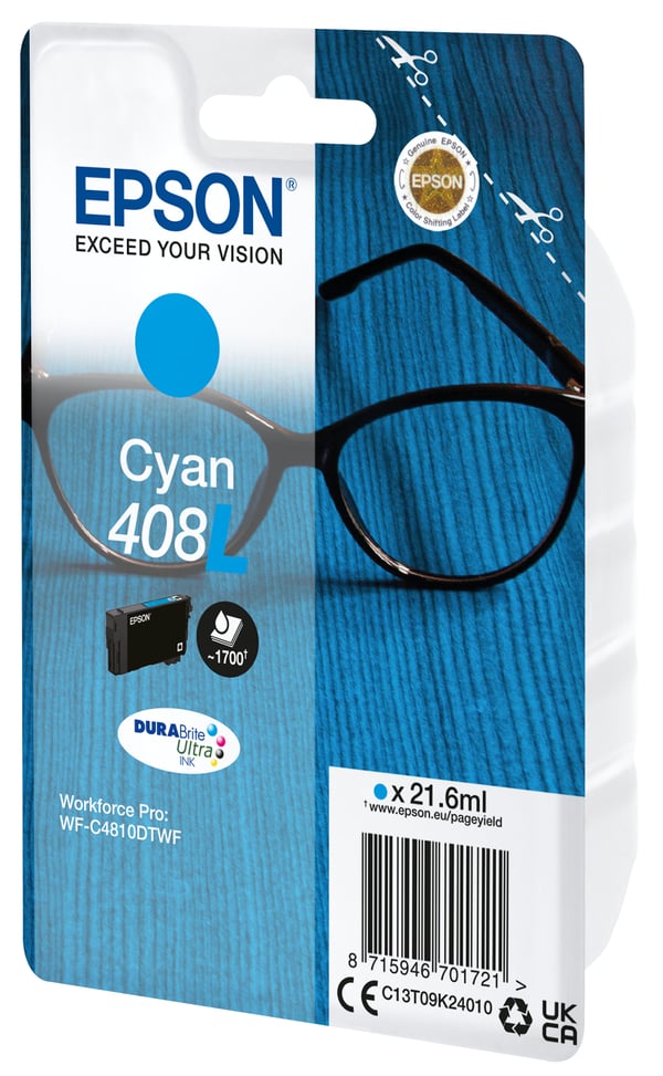 Epson 408L Lukulasit DURABrite Ultra, yksittäispakkaus, syaani muste
