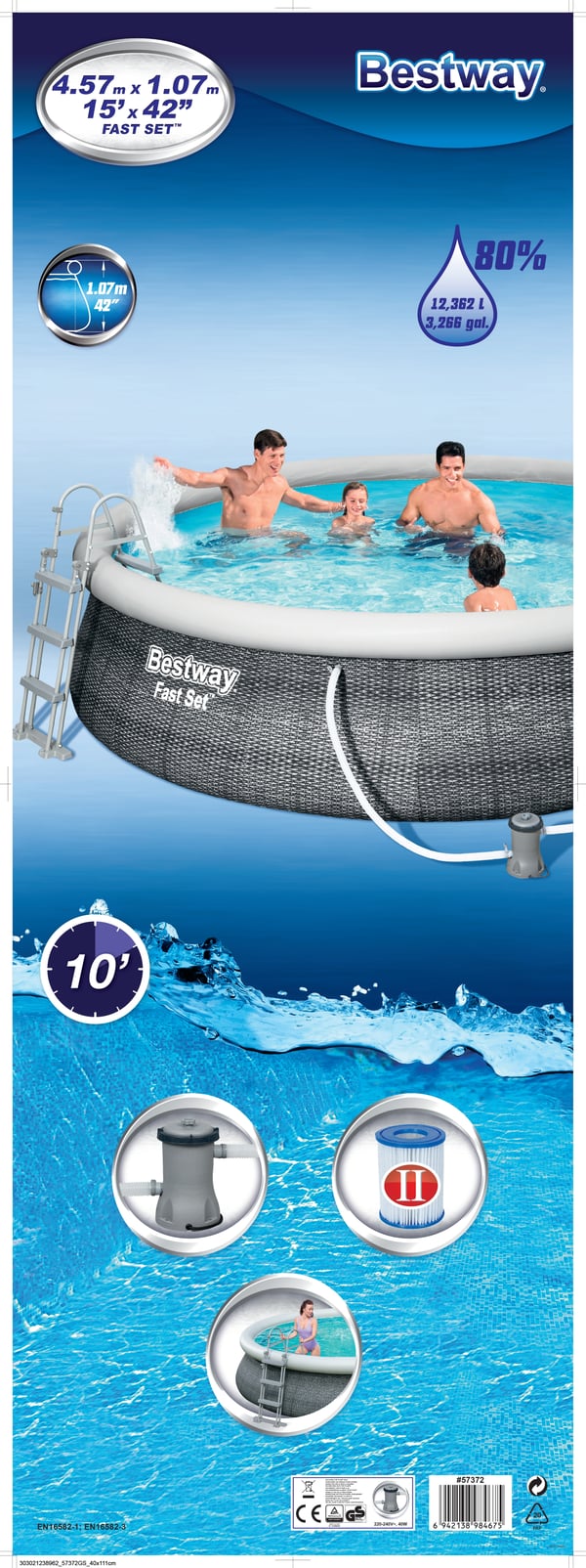 Bestway 57372 ovan mark-svimmingpooler Uppblåsbar pool Rund 12362 l Grå