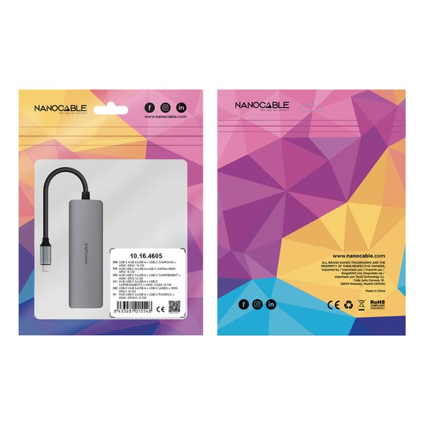 Nanocable 10.16.4605 kannettavien tietokoneiden telakka ja porttitoistin Langallinen USB 3.2 Gen 1 (3.1 Gen 1) Type-C Harmaa