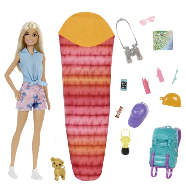 Barbie Dreamhouse Adventures It Takes Two ”Malibu”-campingdocka med hundvalp och mer än 10 tillbehör, 3 till 7 år Barbie Dreamhouse Adventures It Takes Two ”Malibu”-campingdocka med hundvalp och mer än 10 tillbehör, 3 till 7 år