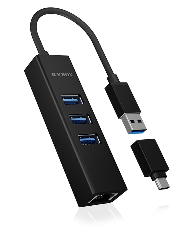 ICY BOX IB-HUB1419-LAN USB 3.2 Gen 1 (3.1 Gen 1) Type-A Svart