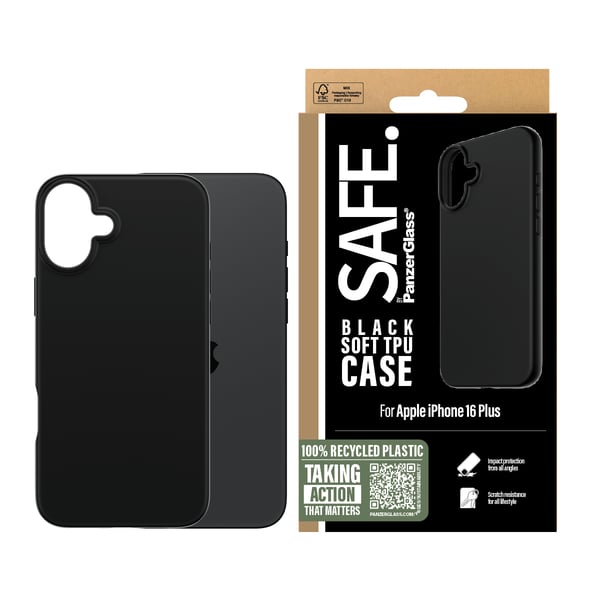 PanzerGlass SAFE. by ® TPU Case Black iPhone 16 Plus mobiltelefonfodral Mobilskal Svart