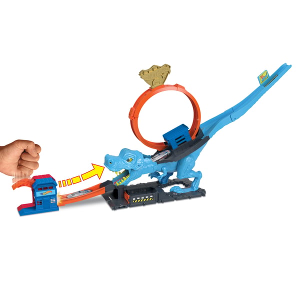 Hot Wheels City T-Rex-loop og stuntlegesæt, banesæt med 1 legetøjsbil