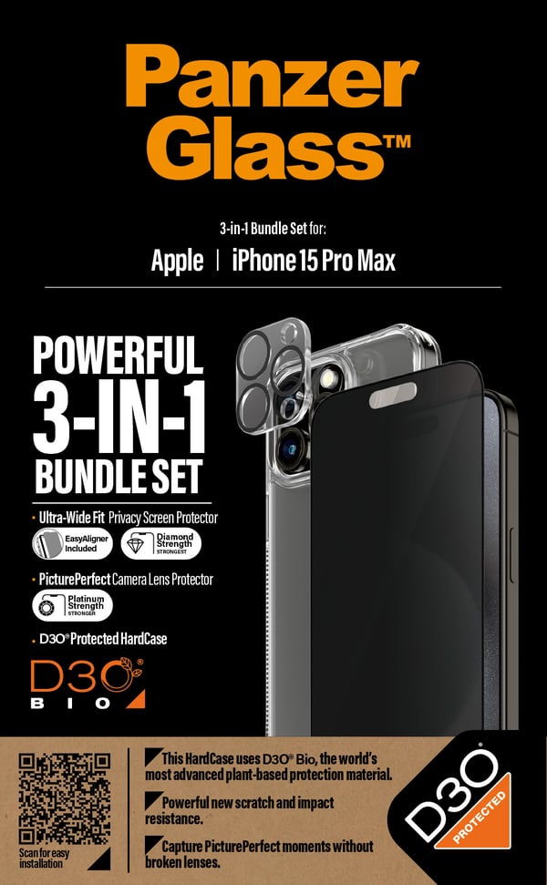 PanzerGlass ® 3-in-1 Privacy Bundle iPhone 15 Pro Max Kirkas näytönsuoja Apple 1 kpl