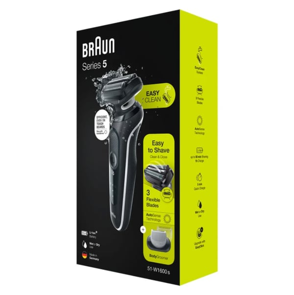 Braun Series 5 51-W1600s Teräverkollinen parranajokone Musta, Valkoinen