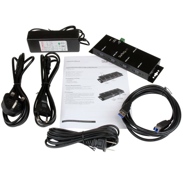 StarTech.com Monterbar 4 Port Industrielt USB 3.0 SuperSpeed Hub inkl. Strømforsyning