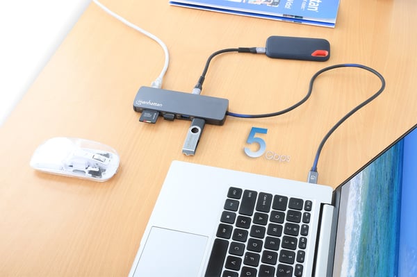 Manhattan 190459 kannettavien tietokoneiden telakka ja porttitoistin Langallinen USB 3.2 Gen 1 (3.1 Gen 1) Type-C Harmaa
