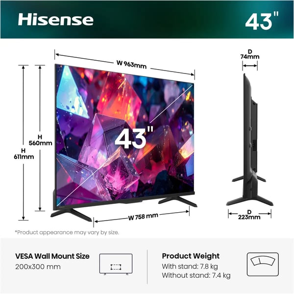 Hisense 43Q7S PRO 109,2 cm (43") 4K Ultra HD Smart TV Wi-Fi Sort