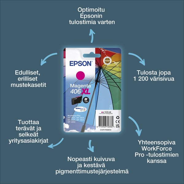 Epson Yksittäispakkaus, Magenta 406XL sateenvarjo DURABrite Ultra -muste