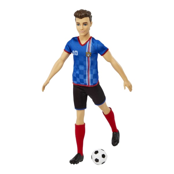 Barbie Ken-fodbolddukke, kort hår, spillerdragt med nummer 10, fodbold, pigsko, sokker, til børn fra 3 år