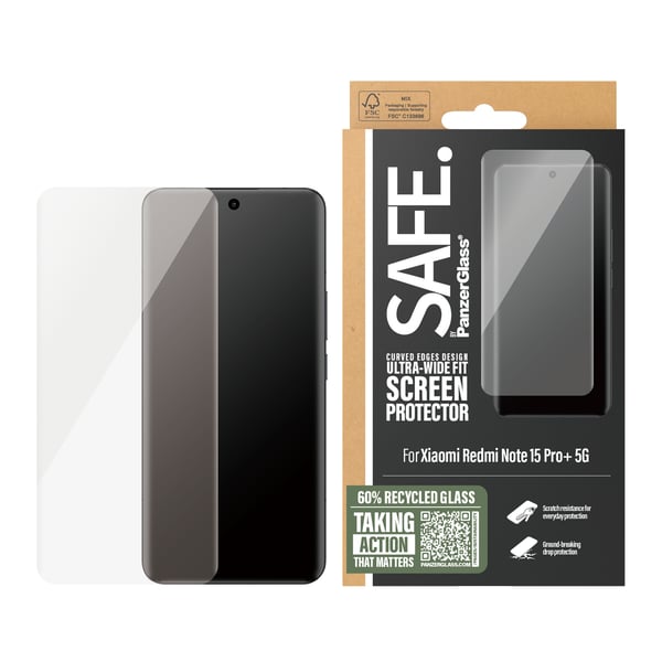 PanzerGlass SAFE. by ® Screen Protector w. Black Frame Xiaomi Redmi Note 15 Pro+ 5G | Poco M8 Pro | Ultra-Wide Fit Genomskinligt skärmskydd 1 styck