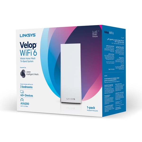 Linksys Velop Intelligent Mesh WiFi 6 (AX4200) system til hele hjemmet, Tri-Band, pakke med 1 enhed