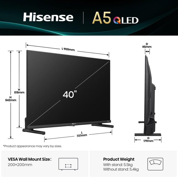 Hisense 40A5Q 101,6 cm (40") Full HD Älytelevisio Wi-Fi Musta