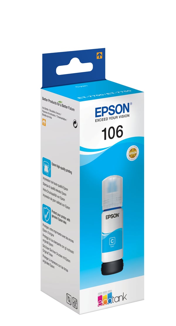 Epson 106 EcoTank -mustepullo, syaani Epson 106 EcoTank -mustepullo, syaani